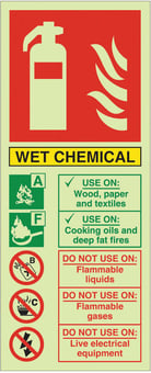 Picture of Photoluminescent Wet Chemical Fire Extinguisher Sign - 202 X 82Hmm - Self Adhesive Rigid Plastic - [AS-EN11PH-SARP]