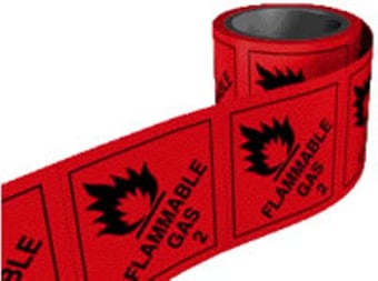 Picture of Hazchem Labels On a Roll - Flammable Gas - Self Adhesive Vinyl - 100mm x 100mm - 250 Labels - [AS-HZ14]