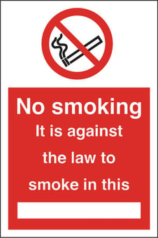 Picture of No Smoking - Against the Law to Smoke in this ... Sign - 148 x 210Hmm - Rigid Plastic - [AS-PR508-RP]