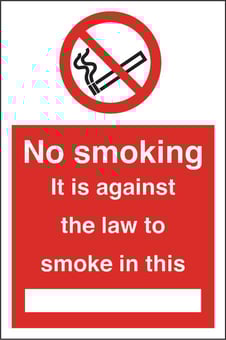 picture of No Smoking - Against the Law to Smoke in this ... Sign - 148 x 210Hmm - Rigid Plastic - [AS-PR508-RP]