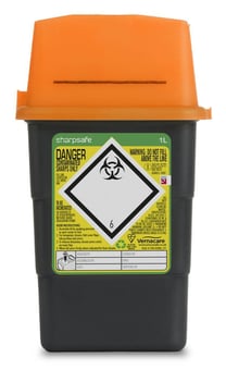Picture of Sharpsafe Recycled Sharps Bin - Orange Lid - 1L - Box Deal of 100 - [IH-VC-51602410]