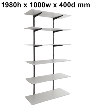 picture of BiGDUG Office Wall Mounted Shelving Kit - 1980h x 1000w x 400d mm - 6 White Melamine Levels - [BDU-TSB1946WO]