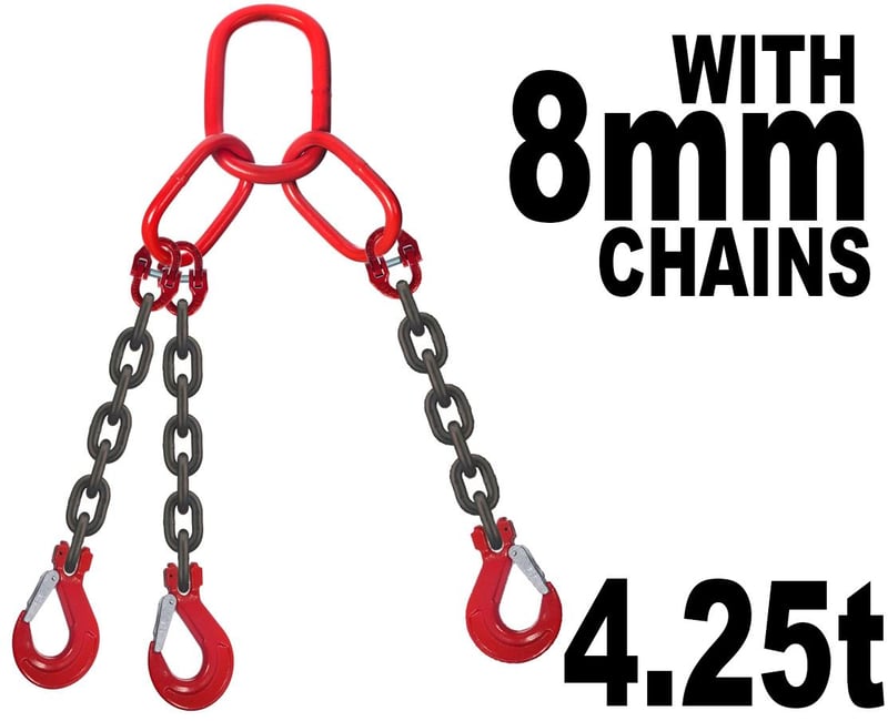 picture of 8mm 3 Leg Grade 80 Chain Sling with Hooks - Working Load Limit: 4.25t - [GT-CS83L]