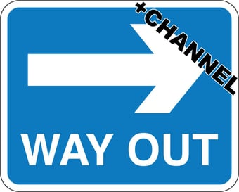 picture of Parking & Site Management - WAY OUT Arrow Right Sign With Fixing Channel - FIXING CLIPS REQUIRED - Class 1 Ref BSEN 12899-1 2001 - 600 x 450Hmm - Reflective - 3mm Aluminium - [AS-TR30C-ALU]