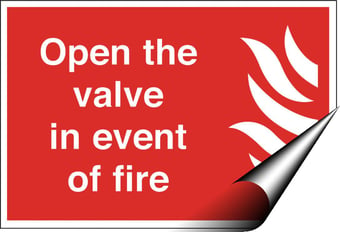 Picture of Open Valve in Event of Fire Sign - 250 X 150Hmm - Self Adhesive Vinyl - [AS-FI29-SAV]