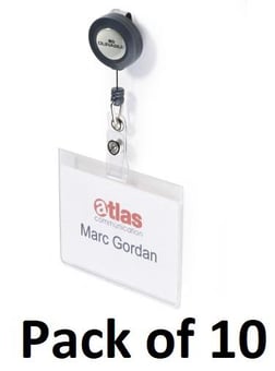 picture of Durable Name Badge with Badge Reel - 60 x 90mm - Transparent - Pack of 10 - [DL-813819]