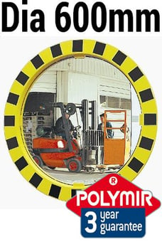 picture of ROUND INDUSTRIAL SAFETY MIRROR - Polymir - Dia 600mm - Yellow / Black - To View 2 Directions - 3 Year Guarantee - [VL-586]