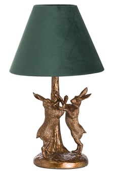 Picture of Hill Interiors Antique Gold Marching Hares Lamp With Green Velvet Shade - [PRMH-HI-20695]