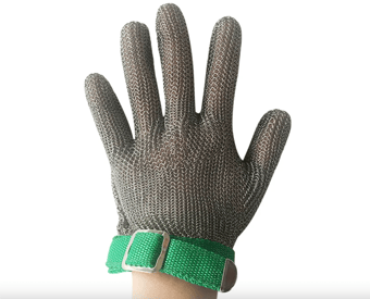 picture of Stainless Steel Ladies Chainmail Glove - Green Wrist Band - Single - MI-LDS