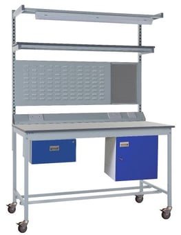 Picture of Mobile Square Tube Workbench - Laminate Top - 840H x 1200W x 750D mm - Single Drawer, Light & Tool Rail Support - [QM-BM841275PX9A]