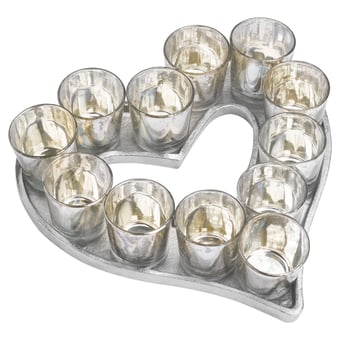 Picture of Hill Interiors Cast Aluminium Heart Tray With Silver Glass Votives - [PRMH-HI-20067]