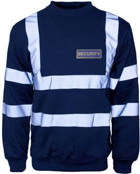 Picture of SECURITY Printed Front and Back - Supertouch  Hi Vis Crew Neck Sweatshirt - Navy Blue - ST-39591-SEC