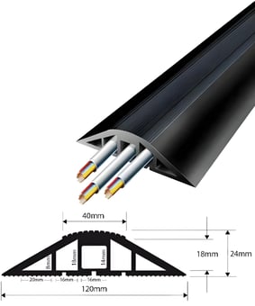 picture of Vulcascot Superior Office Floor Cable Protector - Two 18 x 16 mm + One 14 x 16 mm Channels - Black - Price per meter - [VS-MCP/2]
