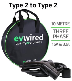 picture of Electric Vehicle Charging Cable - Type 2 to Type 2 - 3 Phase - 32AMP - 10 Metre Cable - Free Carry Case - [EV-EVW10M32A-3P-T2T2] - (LP)