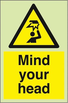 picture of Photoluminescent Mind Your Head Signs - 200 X 300Hmm - Self Adhesive Rigid Plastic - [AS-PH49-SARP]