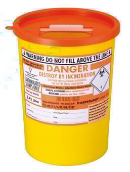 Picture of SHARPSGUARD Orange Lid 3.75 Ltr Sharps Bin NHS Code FSL086 BS7320:1990 - [DH-DD474OL]