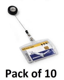picture of Durable - Acrylic Security Pass Holder with Badge Reel - Transparent - Pack of 10 - [DL-801219]