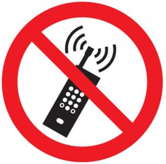Picture of No Mobile Phones Logo Sign - 100 x 100Hmm - Rigid Plastic - [AS-PR157-RP]