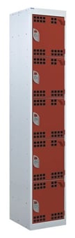 picture of QMP Tool Charging Locker - Perforated Door - RCD Plug - 5 Compartment - Red - 1800H x 450W x 450D mm - [QM-BR1845455RPX]