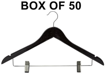 picture of Black Wooden Hanger With Hook & Skirt Clips - Box of 50 - [MCS-BWHHSC] - (LP)