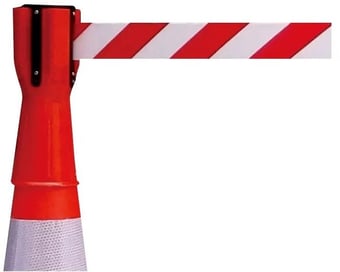 Picture of Way4Now - Traffic Safety Cone Topper Retractable Barrier Warning Red-White Tape - [SHU-DP-CH-R]