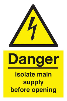 Picture of Danger Isolate Main Supply Before Opening Sign - 200 x 300Hmm - Rigid Plastic - [AS-WA27-RP]