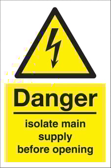 Picture of Danger Isolate Main Supply Before Opening Sign - 200 x 300Hmm - Rigid Plastic - [AS-WA27-RP]