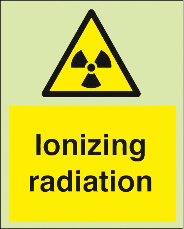 picture of Photoluminescent Ionising Radiation Signs - 200 X 300Hmm - Self Adhesive Rigid Plastic - [AS-PH250-SARP]