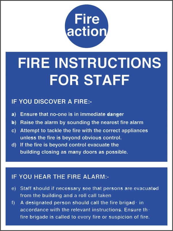 picture of Fire Action Instructions for Staff Sign - 200 X 300Hmm - Rigid Plastic - [AS-FI65-RP]