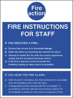 Picture of Fire Action Instructions for Staff Sign - 200 X 300Hmm - Rigid Plastic - [AS-FI65-RP]