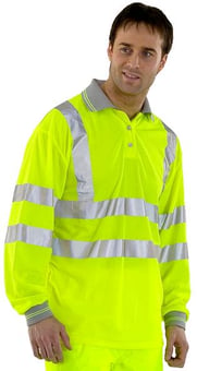 picture of Beeswift Hi Vis Quality Yellow Long Sleeve Polo Shirt - Grey Collar - BE-BPKSLSEN/Y