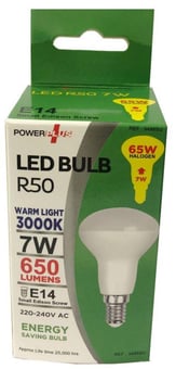 Picture of Power Plus - 7W - E14 Energy Saving R50 LED Bulb - 650 Lumens - 3000k Warm White - Pack of 12 - [PU-3498]