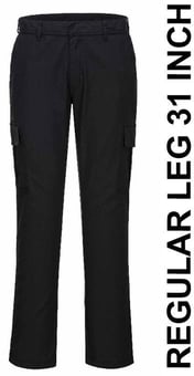 picture of Portwest - Stretch Slim Combat Black Trouser - Regular Leg 31 Inch - PW-S231BKR