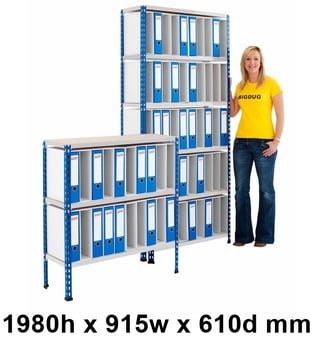 picture of BiGDUG BiG340 100 Lever Arch File Shelving - 1980h x 915w x 610d mm - 6 Levels - Blue & Grey - [BDU-B3LA100BG]