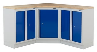 picture of BiGDUG Corner Workbench - Central Cupboard - 2x 2 Door Cupboard - Multiplex Worktop - [BDU-TGC121GBM] - (LP)