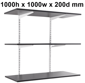 picture of BiGDUG White Twin Slot Shelving Kit - 1000h x 1000w x 200d mm - 3 Graphite Grey Melamine Levels - [BDU-TSW1023G]
