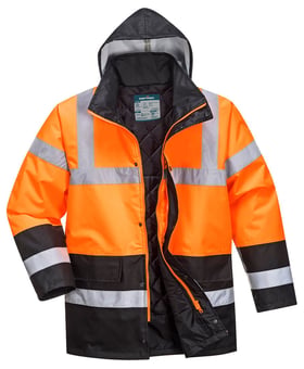 picture of Portwest S467 Hi-Vis Contrast Winter Traffic Jacket - Orange/Black - PW-S467OBR