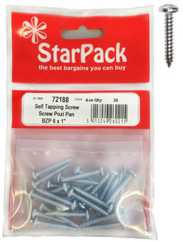 picture of StarPack - 72188 - Self Tapping Screw with Pozi Pan Head - 6x 1 inch - Pack of 30 - [AF-5013249260215] - (DISC-R)