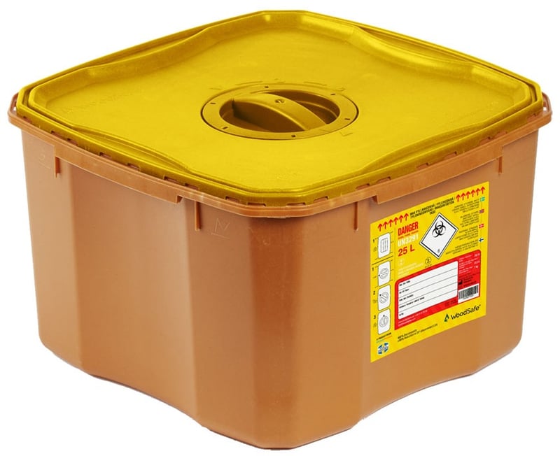 WoodSafe Sharps Bin Lid And Screw Fit Cap - 25 Litre - Brown - [BE-CM0926]