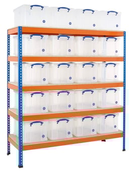 picture of BiG400 Racking - 2290h x 1830w x 610d mm - 5 Levels - Blue & Orange - 20 x 48L Really Useful Boxes - [BDU-RUBK31CBO] - (LP)