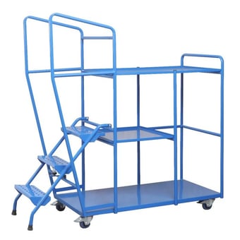 picture of QMP Order Picking Trolley - 2 & Half Shelf Including 3 Steps and Hand Rail - Blue - [QM-RTOR1612HBXX]