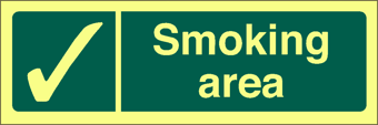 Picture of Photoluminescent Smoking Area Sign - 300 x 100Hmm - Self Adhesive Rigid Plastic - [AS-PH242-SARP]