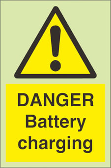 Picture of Photoluminescent DANGER Battery Charging Signs - 200 X 300Hmm - Self Adhesive Rigid Plastic - [AS-PH253-SARP]