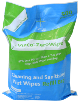 picture of Vinco-ZeroWipe Clean & Sanitise QUAT Wet Wipe Bag - 500 Sheet - [HCI-CP166]