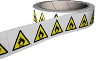 Picture of Hazard Labels On a Roll - Flammable Labels - Self Adhesive Vinyl - 50mm x 50mm - 250 Labels - [AS-RO4]