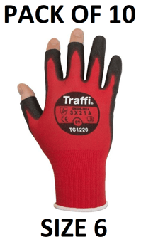 picture of TraffiGlove Metric 3 Exposed Fingertips Gloves - Size 6 - Pack of 10 - TS-TG1220-6X10 - (AMZPK2)