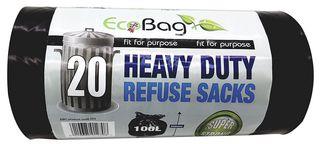 picture of Ecobag Black Heavy Duty Refuse Sacks - Roll of 20 - 140 Gauge - 100 Litre Capacity [CP-SI18052]