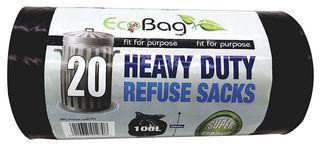 Picture of Ecobag Black Heavy Duty Refuse Sacks - Roll of 20 - 140 Gauge - 100 Litre Capacity [CP-SI18052]
