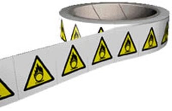 Picture of Hazard Labels On a Roll - Oxidising Labels - Self Adhesive Vinyl - 50mm x 50mm - 250 Labels - [AS-RO7A]