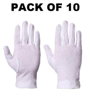 picture of Supertouch Cotton Gloves 10” Forchette Fitted Cotton Gloves - Mens Size - Pack of 10 Pairs - ST-25504